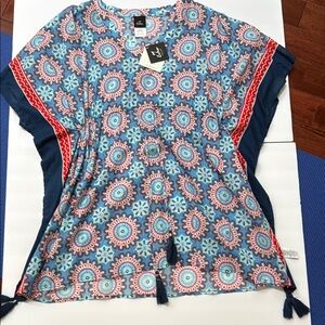 Echo Blue and Red Short Sleeve Swim Coverup